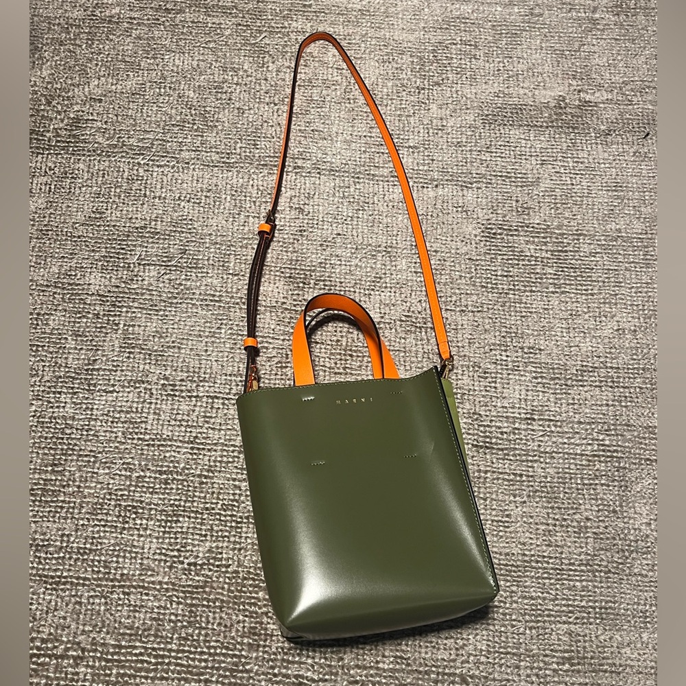 Marni Mini Museo Tote bag in green and orange.